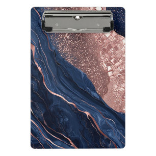 Mini Porte-bloc Design Marbré Abstrait Navy et Or Rose