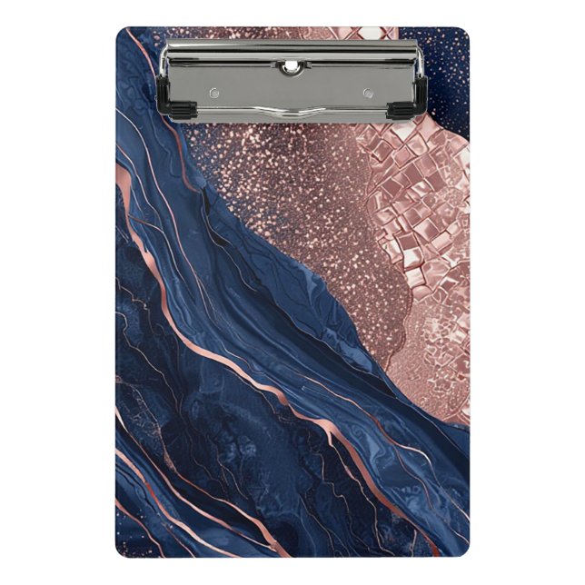 Mini Porte-bloc Design Marbré Abstrait Navy et Or Rose (Devant)