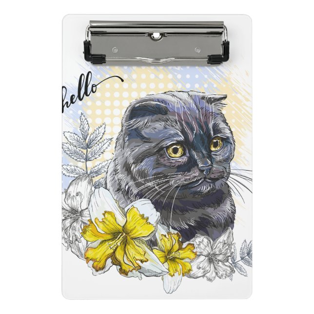 Mini Porte-bloc Dessin à la main d'un chat britannique noir drôle  (Devant)
