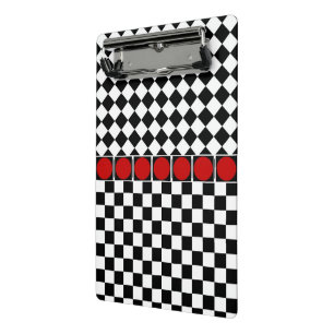Mini Porte-bloc Élégant bande rouge damier demi-diamant noir blanc