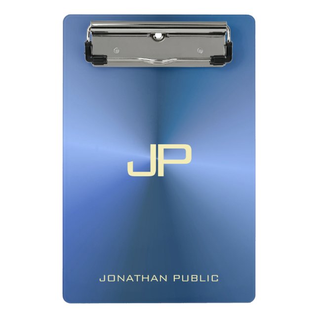 Mini Porte-bloc Elégant Bleu Moderne Monogramme Modèle tendance (Devant)