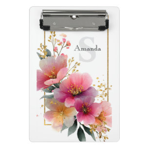 Mini Porte-bloc Elégante aquarelle rose frontière florale avec or
