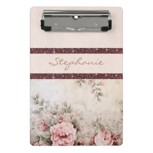 Mini Porte-bloc Elégante crème fleurie et rose rayure or