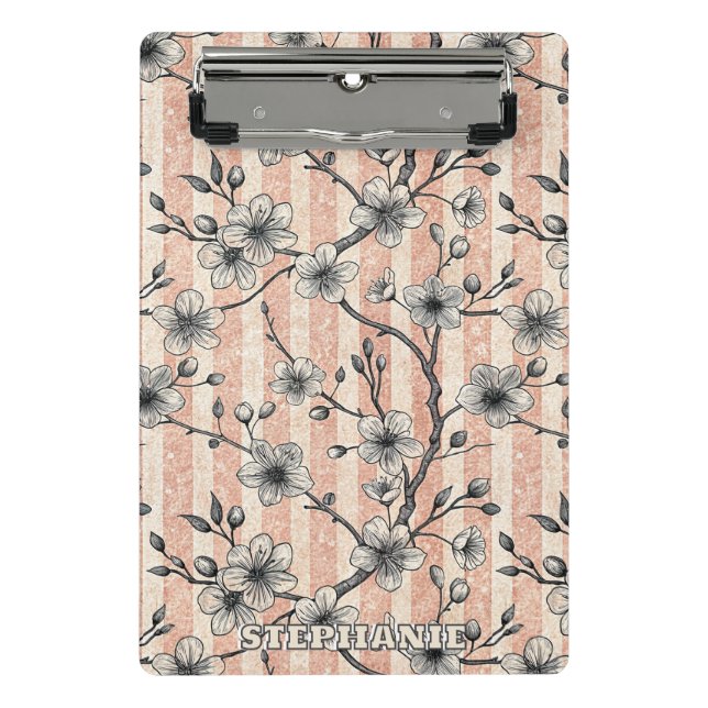 Mini Porte-bloc Elégante Fleur de Cerise Sakura - Rose & Blanc (Devant)