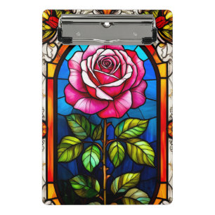 Mini Porte-bloc Élégante œuvre d'art en verre coloré d'une rose vi