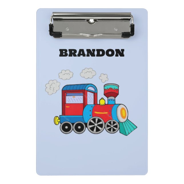 Mini Porte-bloc Enfants Train Boys Blue Custom Name (Devant)