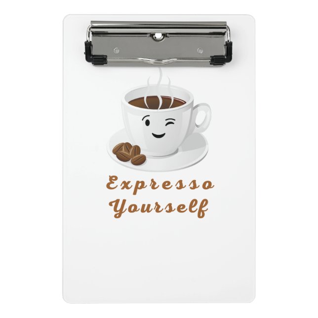 Mini Porte-bloc Exprimez-Vous – Tee-shirt drôle avec un café souri (Devant)