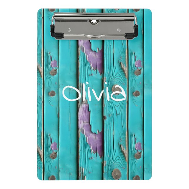 Mini Porte-bloc Faux Wood violet et bleu turquoise (Devant)