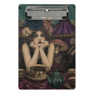 Mini Porte-bloc Femme boit du thé au cirque avec une chèvre noire