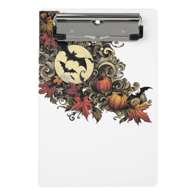 Mini Porte-bloc Feuilles d'automne. Motif d'Halloween. (Devant)
