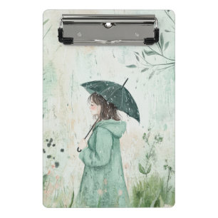 Mini Porte-bloc Fille au parapluie sarcelle Jardin pluvieux (2)