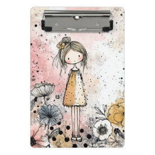 Mini Porte-bloc Fille Fantaisiste Aquarelle aux Accents Floraux (1