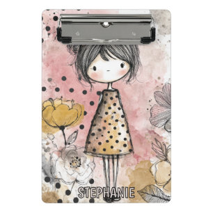 Mini Porte-bloc Fille Fantaisiste Aquarelle aux Accents Floraux (1