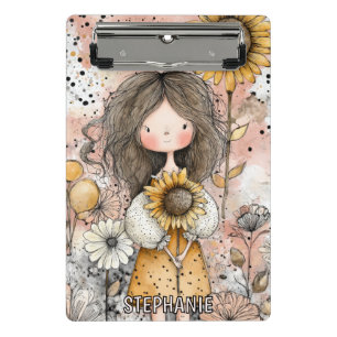 Mini Porte-bloc Fille Fantaisiste Aquarelle aux Accents Floraux (1