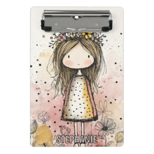 Mini Porte-bloc Fille Fantaisiste Aquarelle aux Accents Floraux (6