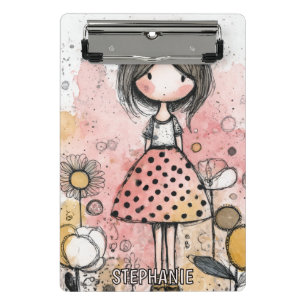 Mini Porte-bloc Fille Fantaisiste Aquarelle avec Accents Floraux (