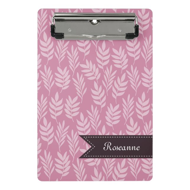 Mini Porte-bloc Fille Feuille rose douce Motif avec un nom élégant (Devant)