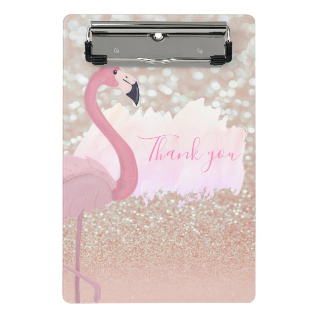 Mini Porte-bloc Flamant rose rose brillant moderne, Merci (Devant)