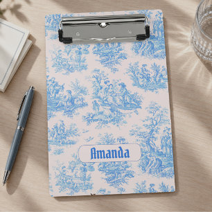 Mini Porte-bloc Fleur bleue turquoise toile jouy monogramme vintag