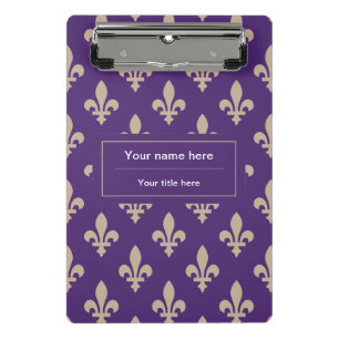 Mini Porte-bloc Fleur de Lis Motif, Français, Royal, Crème, Violet