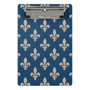 Mini Porte-bloc Fleur de Lis Motif, Royal French, Crème sur Blue