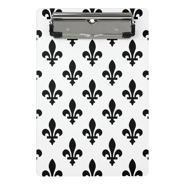 Mini Porte-bloc Fleur de Lis Motif, Royal French, Noir sur Blanc (Devant)