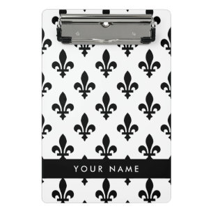 Mini Porte-bloc Fleur de Lis, Noir sur Blanc, Noir, Votre Nom