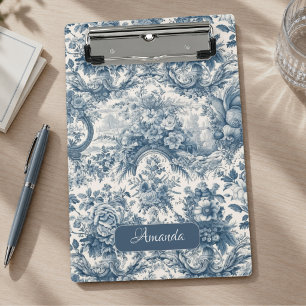 Mini Porte-bloc Fleur de toile de Jouy bleue vintage monogramme
