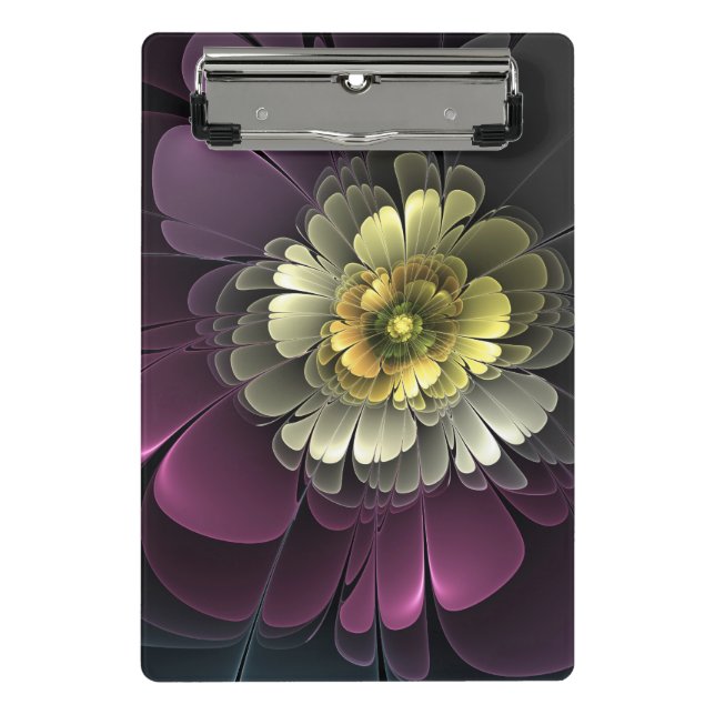 Mini Porte-bloc Fleur fractale grise et pourpre moderne abstraite (Devant)