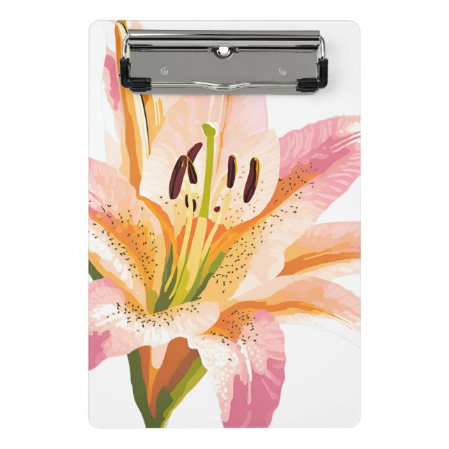 Mini Porte-bloc Fleur rose Lily | Aquarelle peinture florale (Devant)