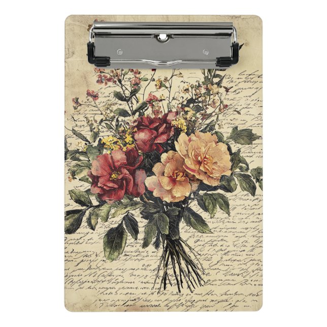 Mini Porte-bloc Fleur rustique et calligraphie - Papier Brown viei (Devant)