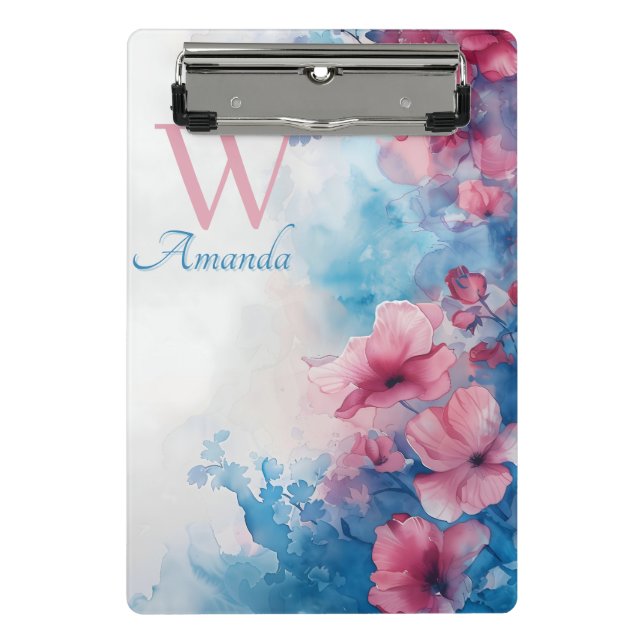 Mini Porte-bloc Fleurs Aquarelle douce en rose et bleu (Devant)