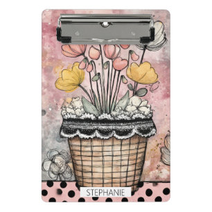 Mini Porte-bloc Fleurs aquarelles vintage à pois Art (7)