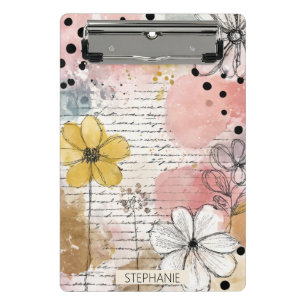 Mini Porte-bloc Fleurs aquarelles vintage écriture à pois Art (4)
