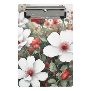 Mini Porte-bloc Fleurs blanches et rouges Elégante aquarelle