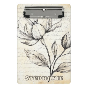 Mini Porte-bloc Fleurs Botaniques Sépia Élégantes Écriture Vintage