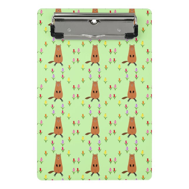Mini Porte-bloc Fleurs de marmotte et de tulipe mignonnes (Devant)