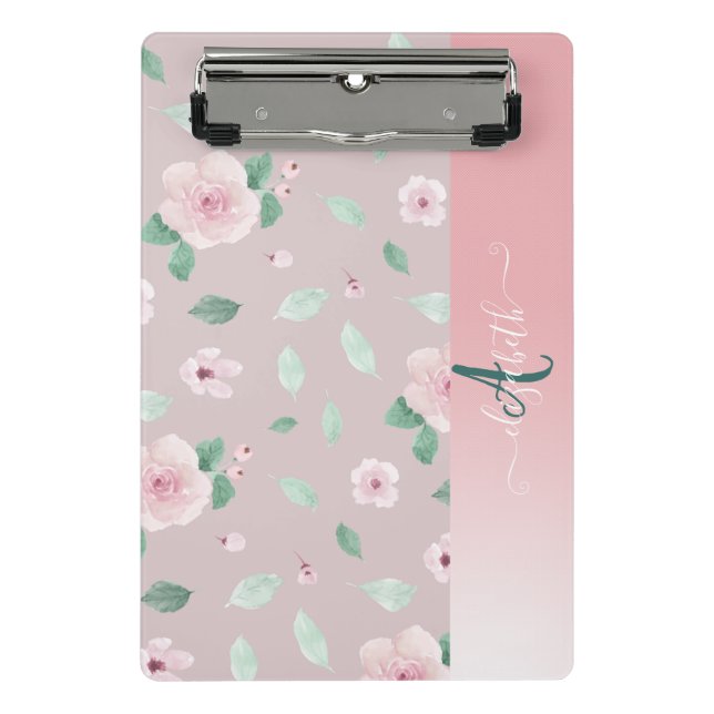 Mini Porte-bloc Fleurs de monogramme à l'aquarelle chic  (Devant)