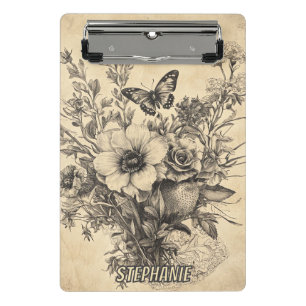 Mini Porte-bloc Fleurs et papillons rustiques - Papier vieilli (12