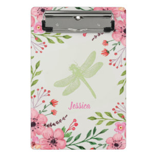 Mini Porte-bloc Fleurs roses assez peintes avec la libellule verte