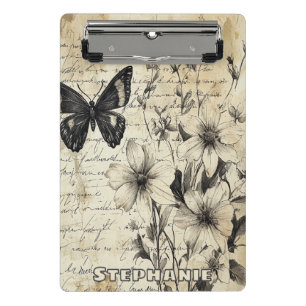 Mini Porte-bloc Fleurs rustiques et papillon - Papier vieilli