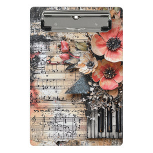 Mini Porte-bloc Floral avec touches de piano rustique et feuille d