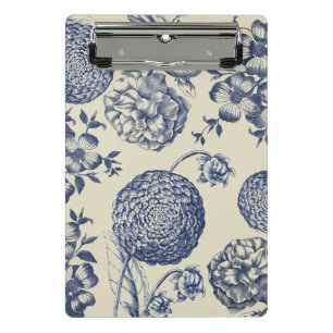 Mini Porte-bloc Flore d'impression florale de fleurs bleues antiqu