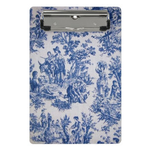 Mini Porte-bloc Française toile de jouy bleu et blanc élégant