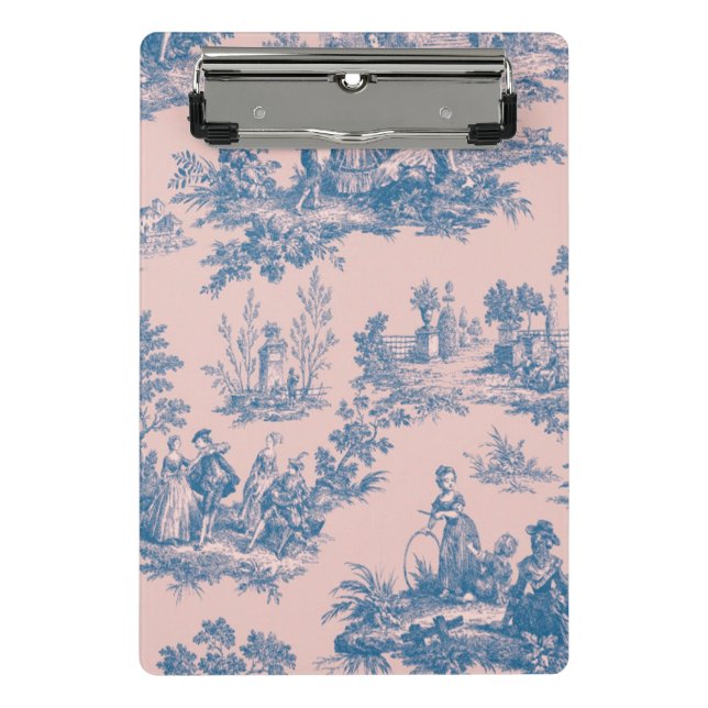 Mini Porte-bloc French toile de jouy bleu et rose élégant (Devant)