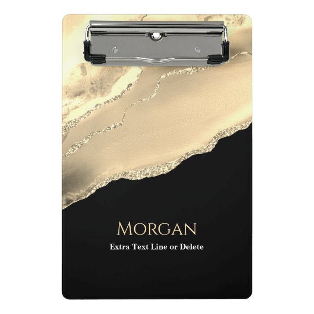 Mini Porte-bloc Gold Agate & Parties scintillant, Nom & Ligne de t (Devant)