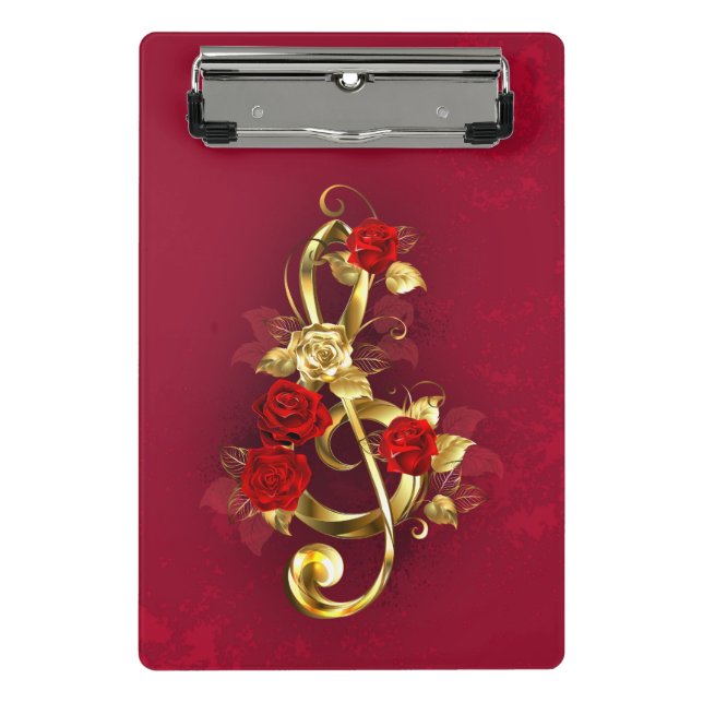 Mini Porte-bloc Golden Treble Clef avec fleurs Roses (Devant)