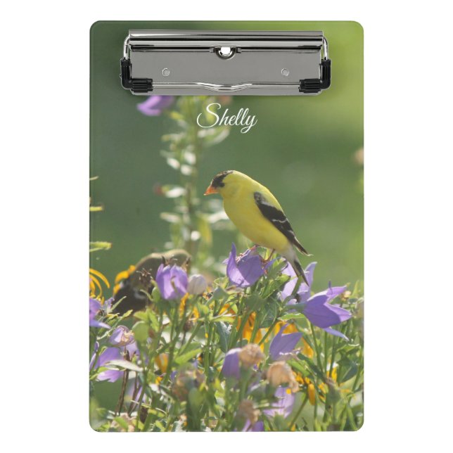 Mini Porte-bloc Goldfinch sur Harebell Flower (Devant)