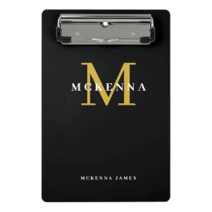 Mini Porte-bloc Gras moderne Monogramme Noir Or Nom initial