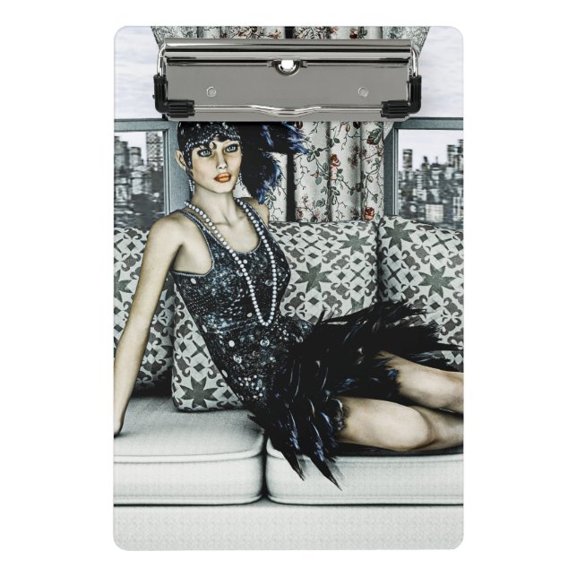 Mini Porte-bloc Illustration d'art de la mode Flapper des Années F (Devant)